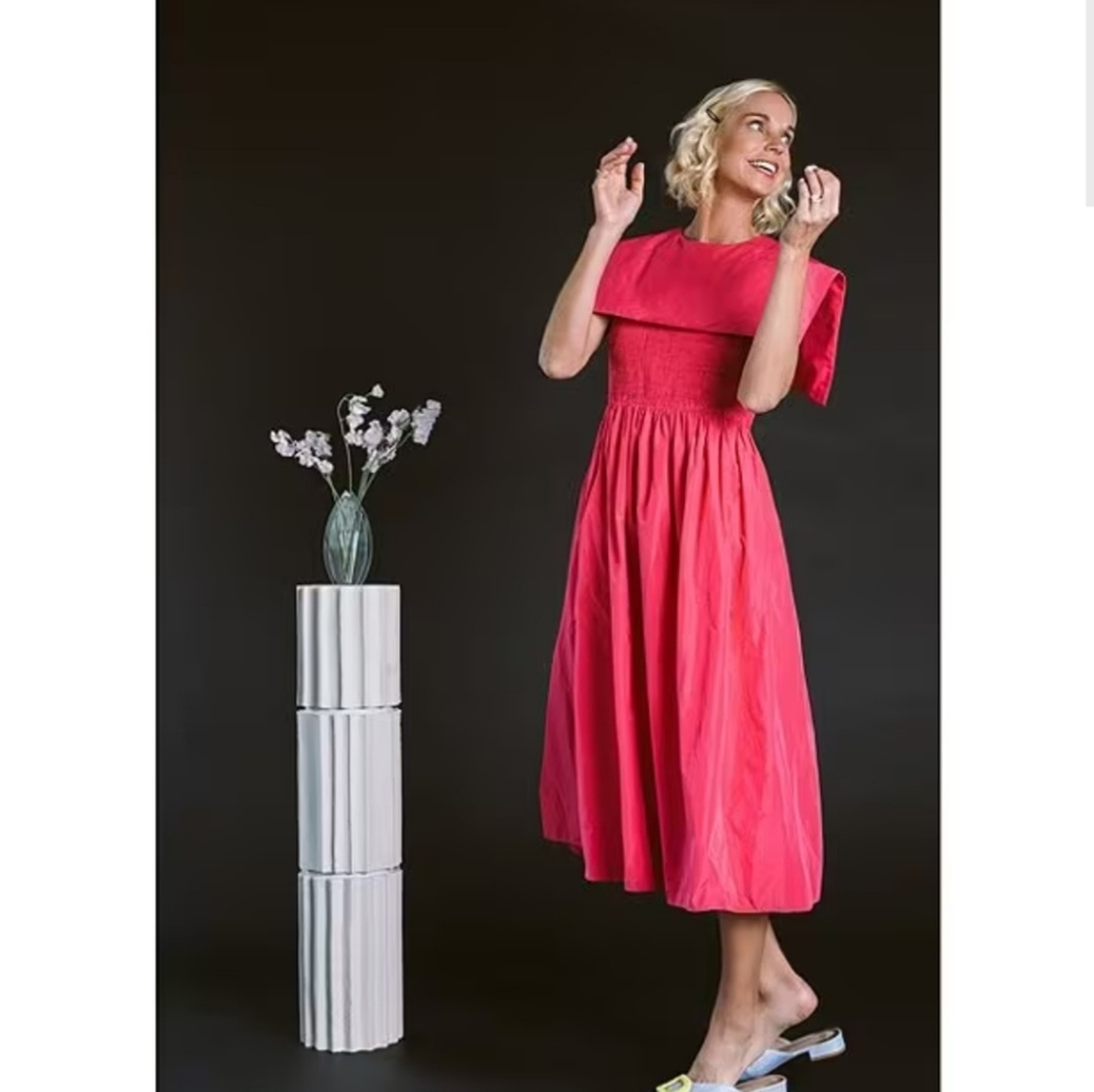 Antonio Melanix Jennifer Sumko Rachel Shirred Taffeta A-Line Capelet Midi Dress